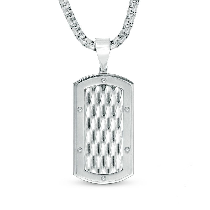 Main Image 1 of Previously Owned - Men's Diamond-Cut Dog Tag Pendant in Stainless Steel - 24"