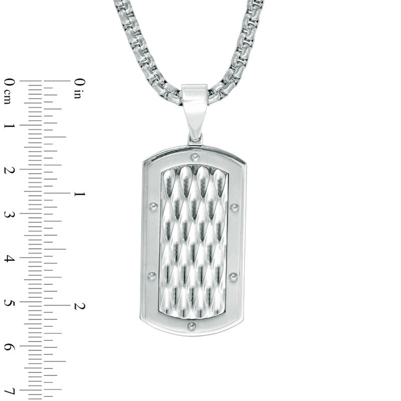 Main Image 3 of Previously Owned - Men's Diamond-Cut Dog Tag Pendant in Stainless Steel - 24"