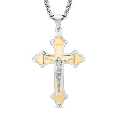 Previously Owned - Men's Crucifix Pendant in Two-Tone Stainless Steel - 24"