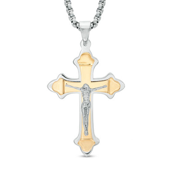 Previously Owned - Men's Crucifix Pendant in Two-Tone Stainless Steel - 24"