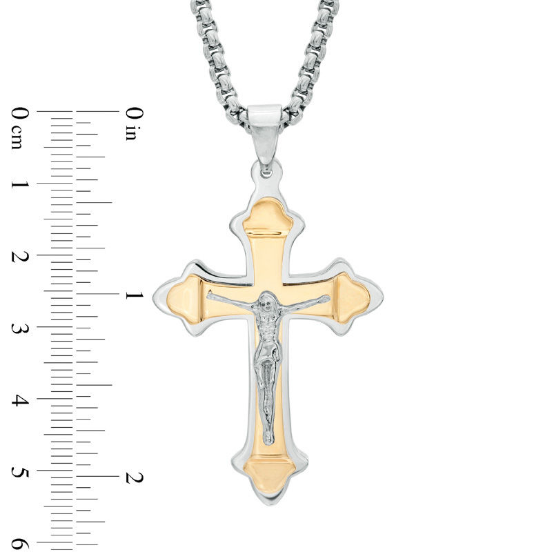 Previously Owned - Men's Crucifix Pendant in Two-Tone Stainless Steel - 24"