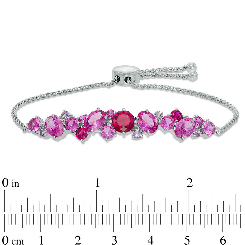 Main Image 2 of Previously Owned - Lab-Created Multi-Gemstone Cluster Bolo Bracelet in Sterling Silver - 9.0&quot;