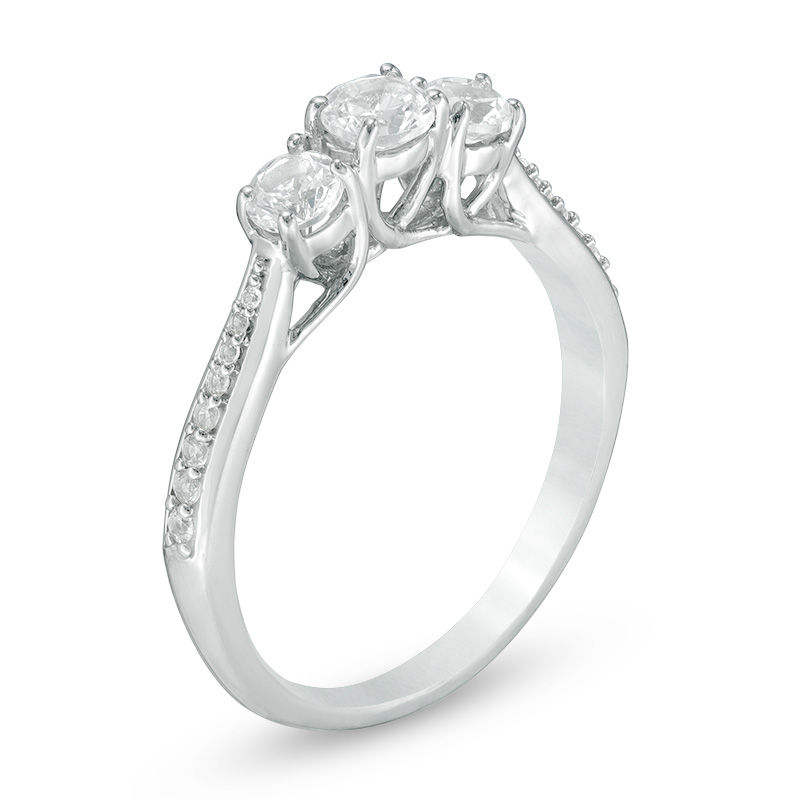 Main Image 2 of Previously Owned - Lab-Created White Sapphire Three Stone Promise Ring in Sterling Silver