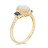 Thumbnail Image 1 of Previously Owned - Oval Opal, Blue Sapphire and 0.10 CT. T.W. Diamond Frame Three Stone Ring in 10K Gold