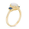 Thumbnail Image 2 of Previously Owned - Oval Opal, Blue Sapphire and 0.10 CT. T.W. Diamond Frame Three Stone Ring in 10K Gold