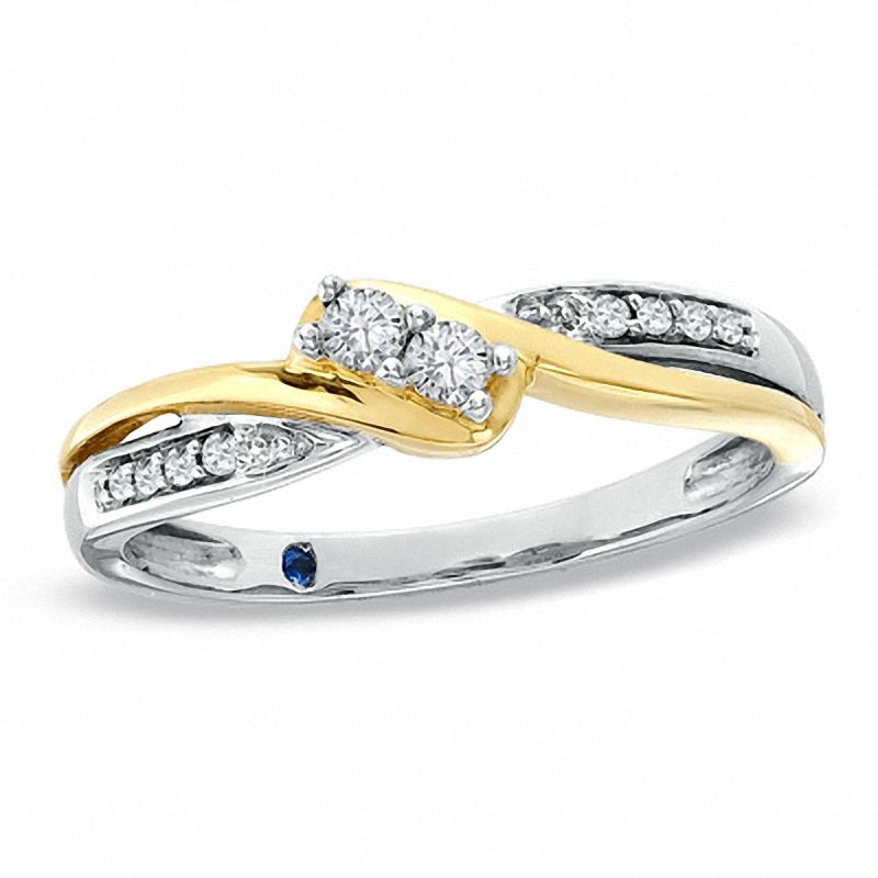 Previously Owned - Cherished Promise Collection™ 0.12 CT. T.W. Double Diamond Bypass Promise Ring in 10K Two-Tone Gold