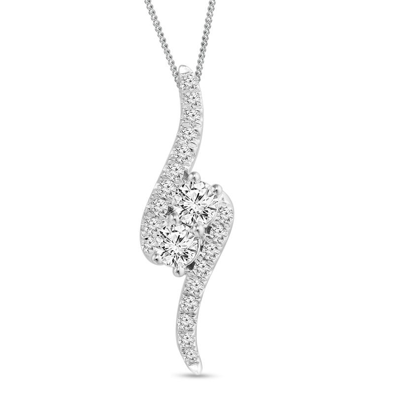Main Image 1 of Previously Owned - Ever Us™ 0.50 CT. T.W. Two-Stone Diamond Bypass Pendant in 14K White Gold - 19"