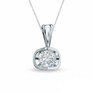 Previously Owned - 0.20 CT.  Diamond Solitaire Tension Pendant in 14K White Gold (I/I2) - 17''