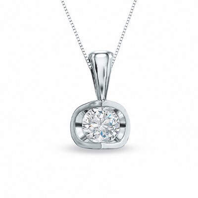 Previously Owned - 0.20 CT.  Diamond Solitaire Tension Pendant in 14K White Gold (I/I2) - 17''