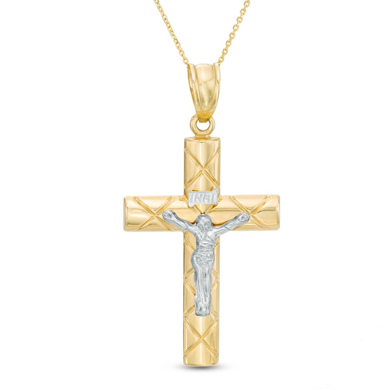 Previously Owned - Men's Diamond-Cut Crucifix Pendant in 10K Two-Tone Gold