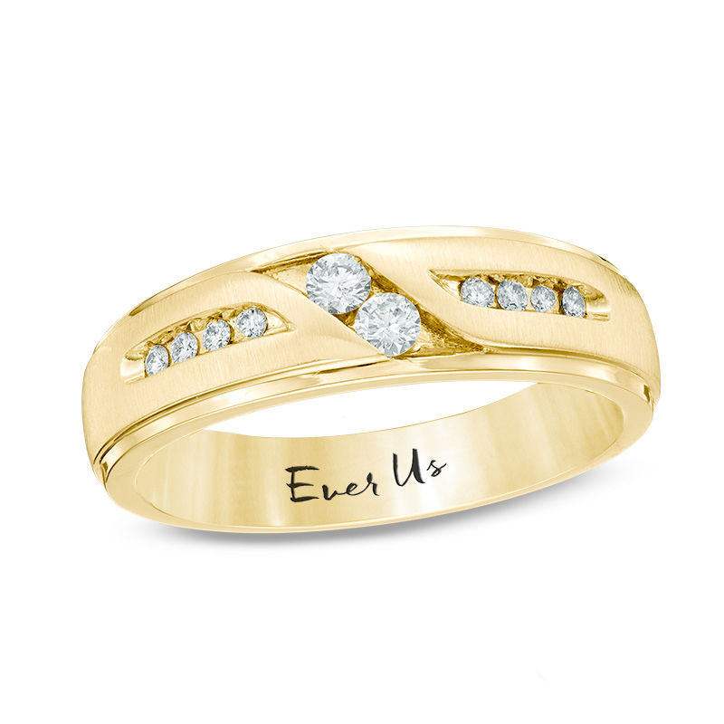 Main Image 1 of Previously Owned - Ever Us™ 0.25 CT. T.W. Two Stone Diamond Satin Slant Band in 14K Gold