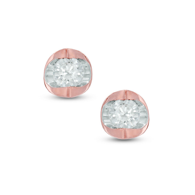 Previously Owned - 0.20 CT. T.W.  Canadian Diamond Solitaire Stud Earrings in 14K Rose Gold (I/I2)