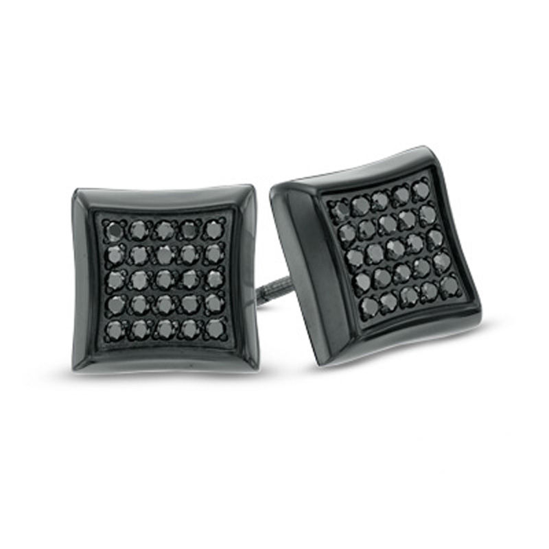 Main Image 1 of Previously Owned - Men's 0.25 CT. T.W. Black Diamond Earrings in Stainless Steel with Black IP
