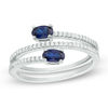 Thumbnail Image 0 of Previously Owned - Oval Lab-Created Blue and White Sapphire Coil Ring in Sterling Silver