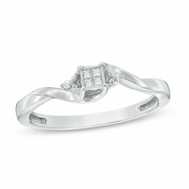 Previously Owned - Cherished Promise Collection™ 0.04 CT. T.W. Quad Princess-Cut Diamond Promise Ring in Sterling Silver