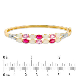 Previously Owned - Oval Lab-Created Multi-Gemstone and White Sapphire Bangle in Sterling Silver with 14K Gold Plate