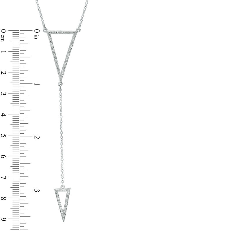 Previously Owned - 0.09 CT. T.W. Diamond Double Triangle "Y" Necklace in Sterling Silver - 20"