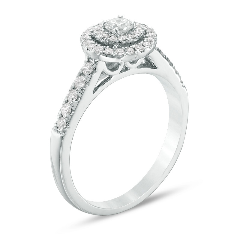 Previously Owned - 0.45 CT. T.W. Diamond Double Frame Engagement Ring in 14K White Gold