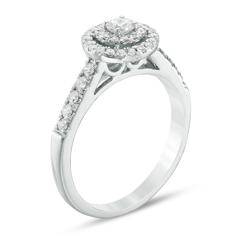 Main Image 2 of Previously Owned - 0.45 CT. T.W. Diamond Double Frame Engagement Ring in 14K White Gold