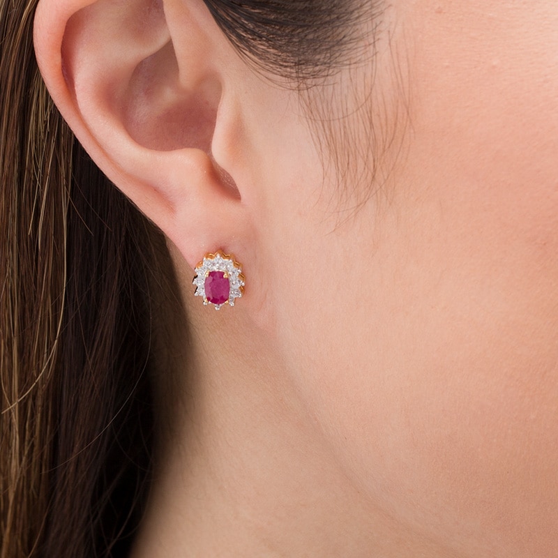 Main Image 2 of Previously Owned - Oval Ruby and Diamond Accent Fashion Earrings in 10K White Gold