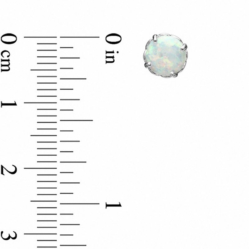 Main Image 2 of Previously Owned - 6.0mm Lab-Created Opal Solitaire Stud Earrings in 10K White Gold