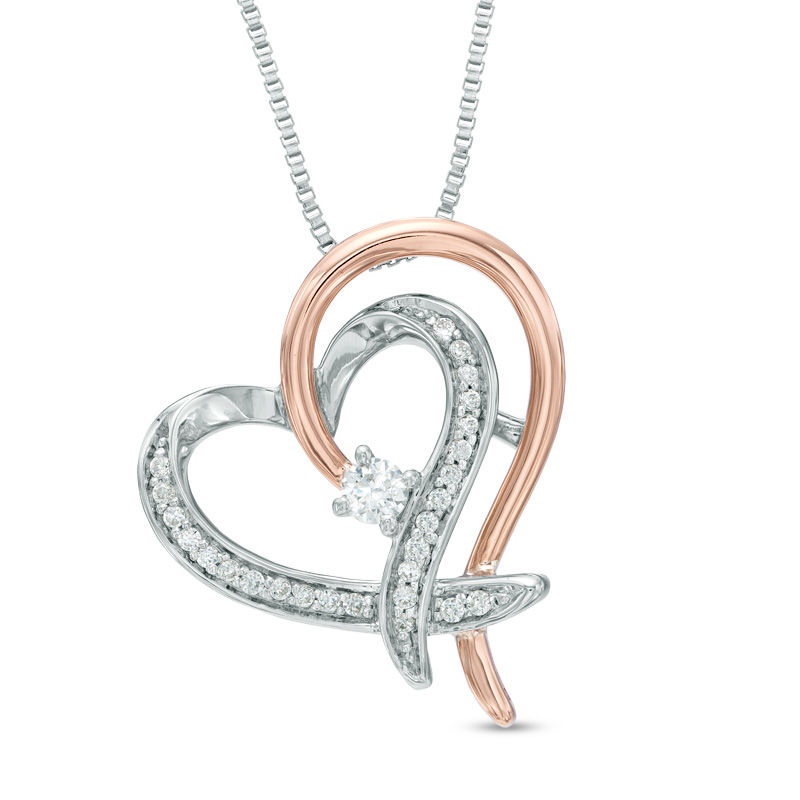 Main Image 1 of Previously Owned - 0.18 CT. T.W.   Diamond Heart Pendant in Sterling Silver and 10K Rose Gold (I/I2)