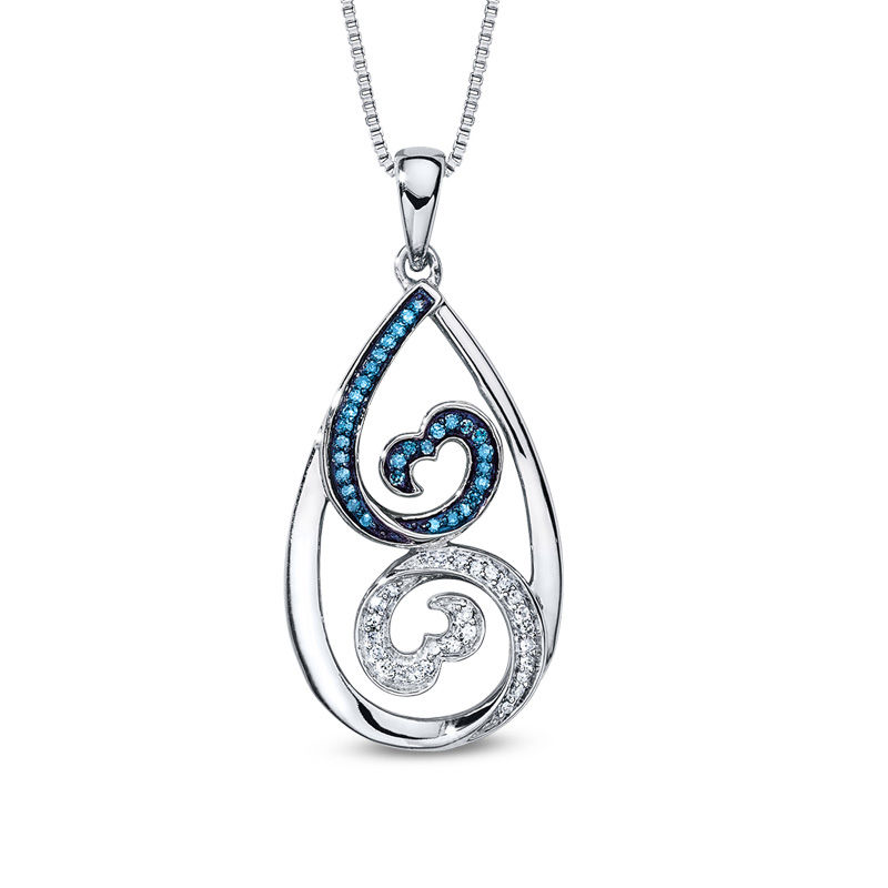 Previously Owned - Open Hearts Waves by Jane Seymour™ 0.15 CT. T.W. Diamond Teardrop Pendant in Sterling Silver