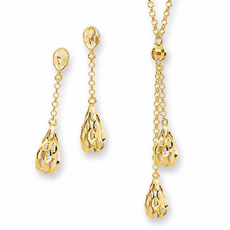 Previously Owned - Teardrop Necklace and Earrings Boxed Set in 10K Gold - 17"