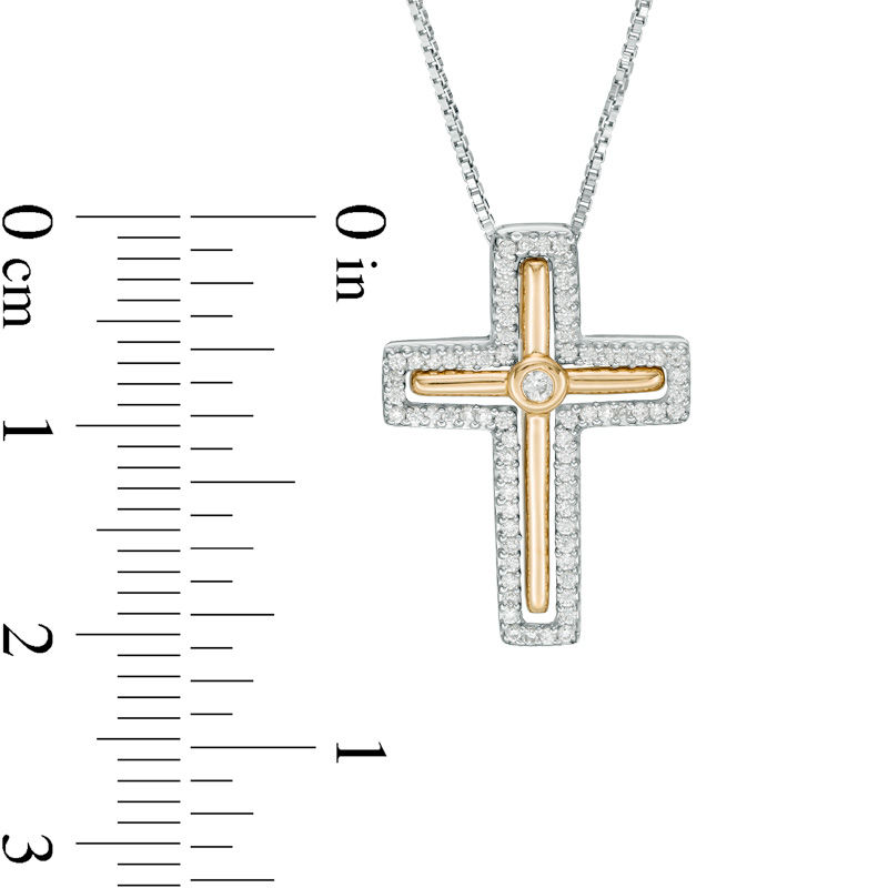 Previously Owned - Convertibilities 0.14 CT. T.W. Diamond Cross Three-in-One Pendant in Sterling Silver and 10K Gold