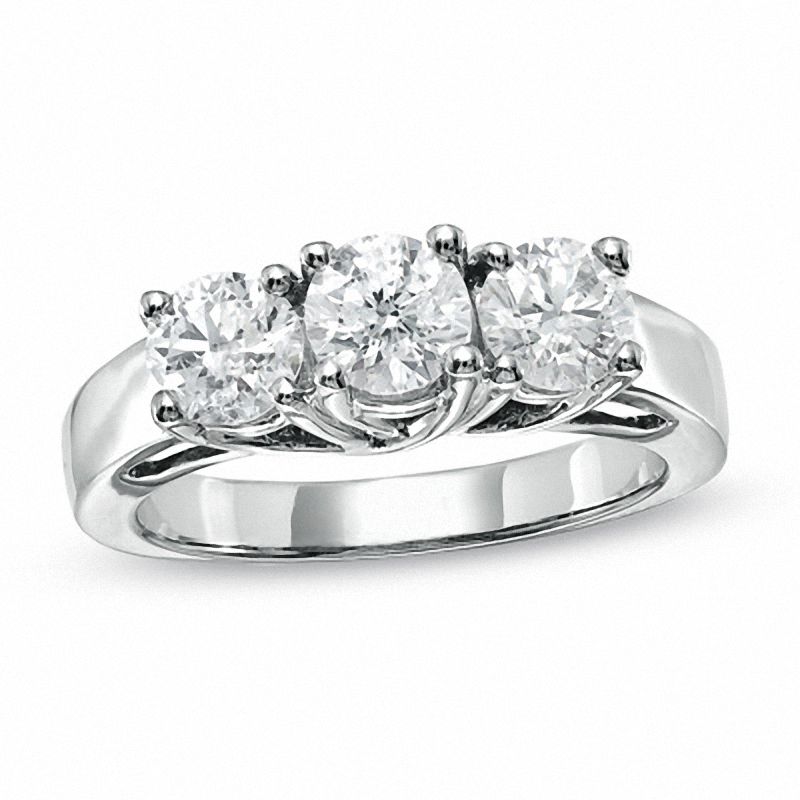 Main Image 1 of Previously Owned - 1.50 CT. T.W. Diamond Three Stone Anniversary Ring in 14K White Gold
