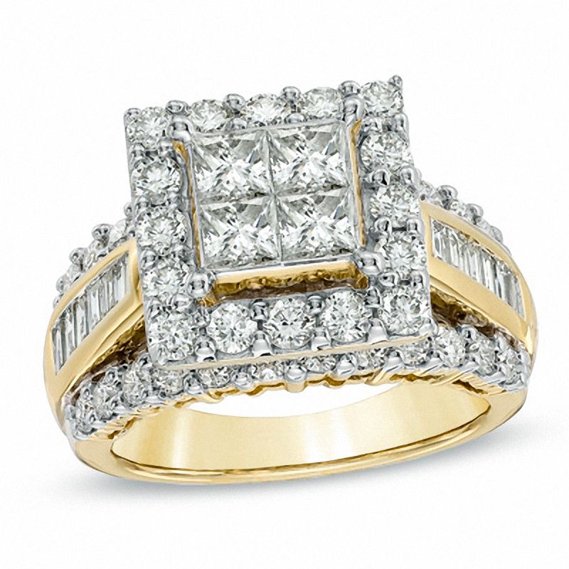 Previously Owned - 3.00 CT. T.W. Quad Princess-Cut Diamond Frame Engagement Ring in 14K Gold
