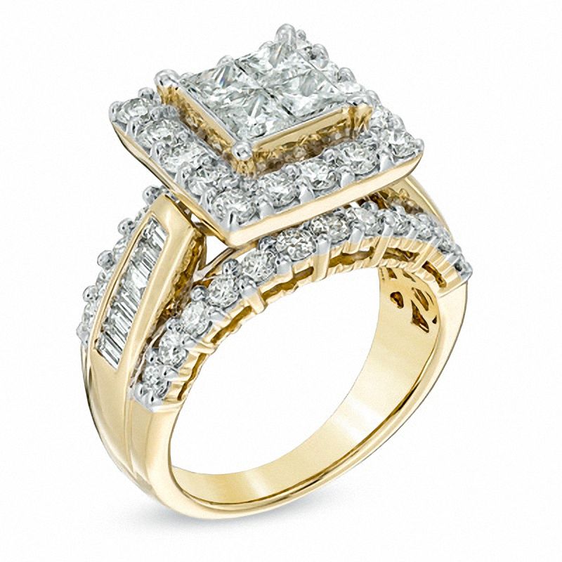 Previously Owned - 3.00 CT. T.W. Quad Princess-Cut Diamond Frame Engagement Ring in 14K Gold