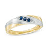 Thumbnail Image 0 of Previously Owned - Men's Blue Sapphire Three Stone Slant Wedding Band in 10K Two-Tone Gold