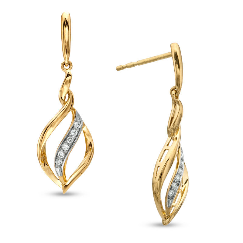 Previously Owned - 0.10 CT. T.W. Diamond Open Flame Drop Earrings in 10K Gold