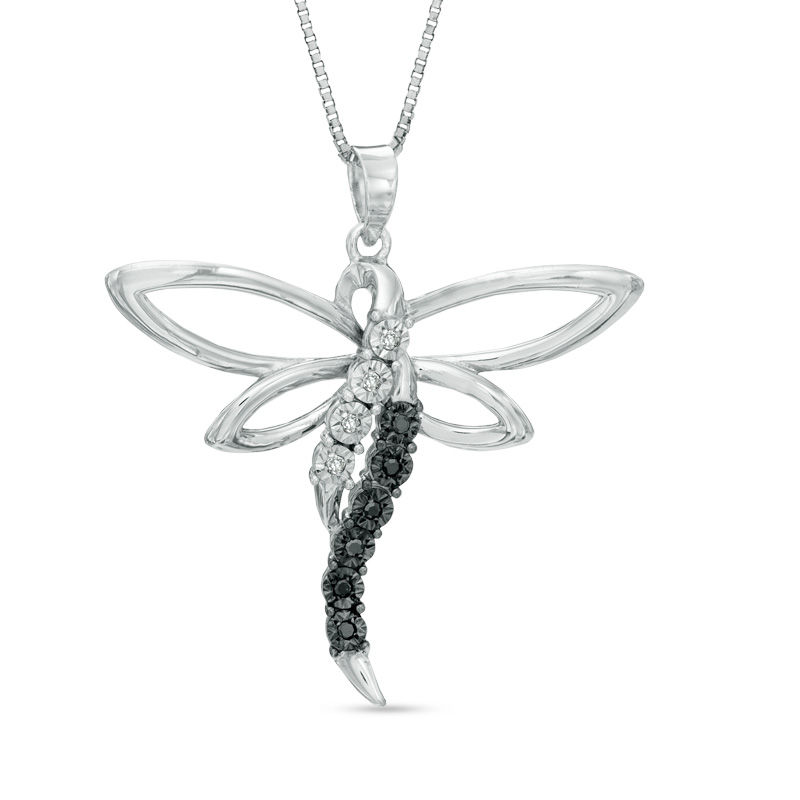 Previously Owned - 0.05 CT. T.W. Enhanced Black and White Diamond Dragonfly Pendant in Sterling Silver|Peoples Jewellers