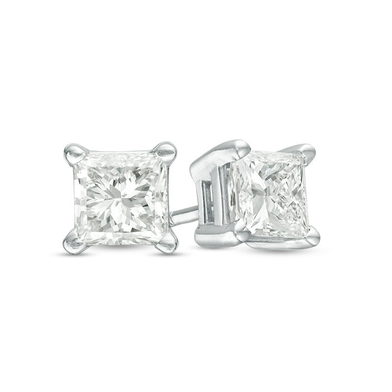 Previously Owned - 0.50 CT. T.W.  Princess-Cut Diamond Solitaire Stud Earrings in 14K White Gold (J/I3)