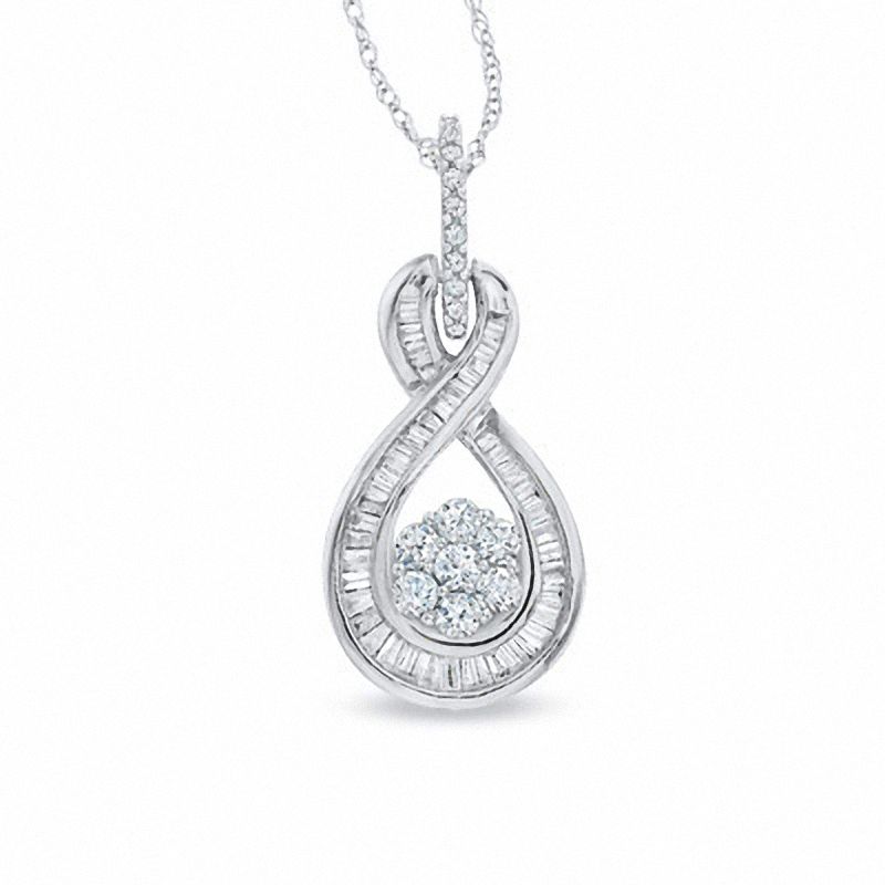 Previously Owned - 0.50 CT. T.W. Composite Diamond Infinity Drop Pendant in 10K White Gold