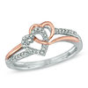 Thumbnail Image 1 of Previously Owned - 0.10 CT. T.W. Diamond Hearts Split Shank Ring in Sterling Silver and 10K Rose Gold