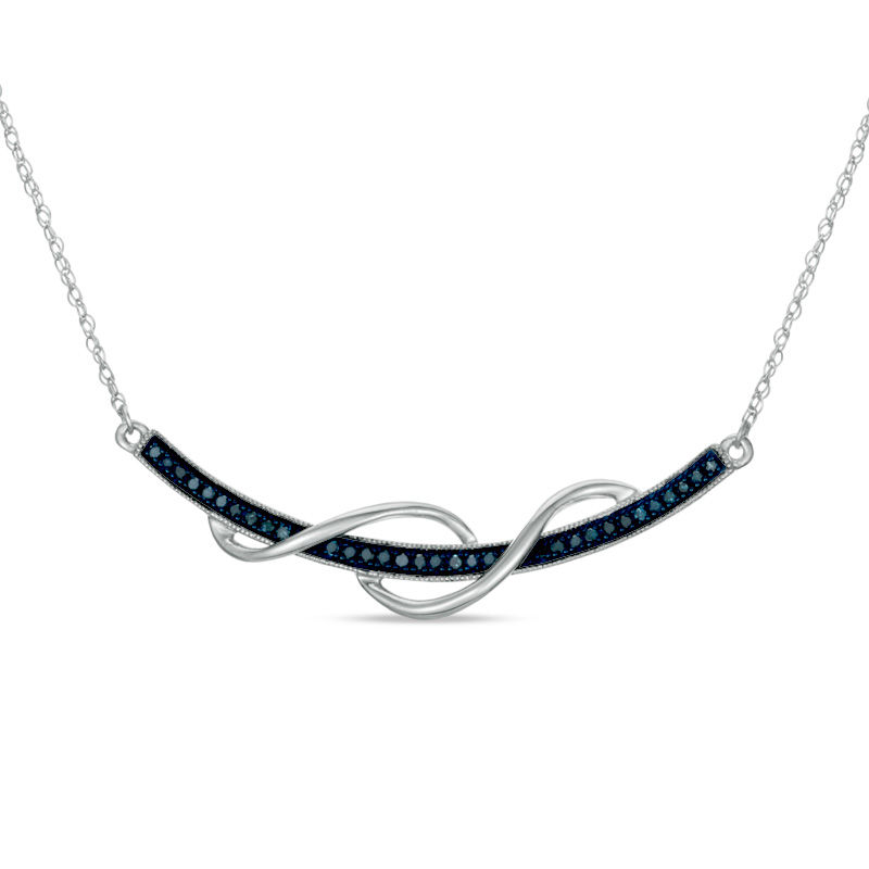 Previously Owned - 0.15 CT. T.W. Enhanced Blue Diamond Ribbon Necklace in Sterling Silver - 16"