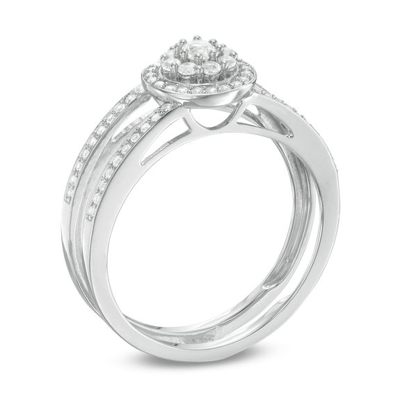 Previously Owned - Lab-Created White Sapphire, Emerald, Ruby and Blue Sapphire Four Piece Bridal Set in Sterling Silver
