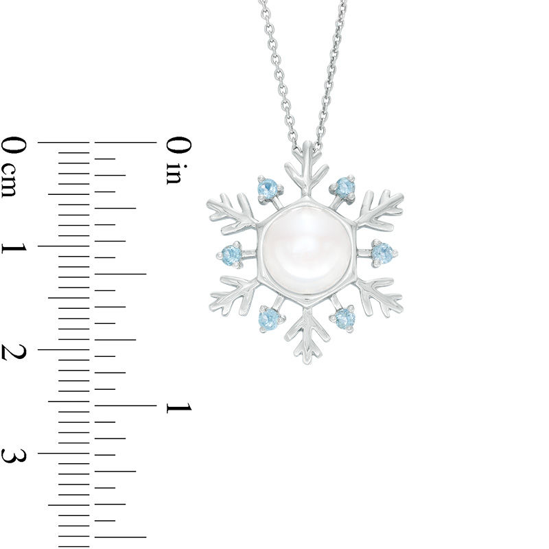 Previously Owned - 8.0mm Baroque Cultured Freshwater Pearl and London Blue Topaz Snowflake Pendant in Sterling Silver