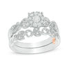 Thumbnail Image 1 of Previously Owned -  0.30 CT. T.W. Diamond Frame Vintage-Style Interlocking Bridal Set in 10K White Gold