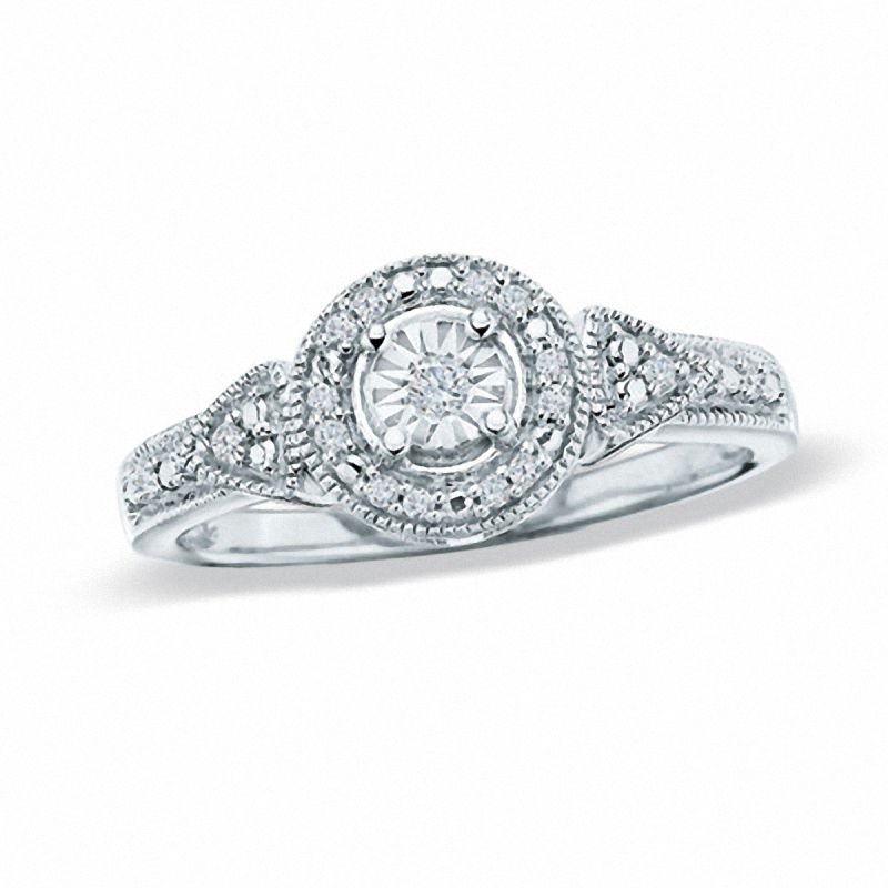 Previously Owned - 0.12 CT. T.W. Diamond Round Frame Ring in Sterling Silver