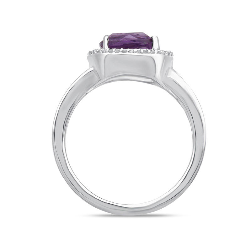 Previously Owned - Open Hearts by Jane Seymour™ 8.0mm Amethyst and 0.10 CT. T.W. Diamond Frame Ring in Sterling Silver