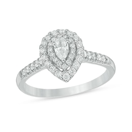 Previously Owned - 0.45 CT. T.W. Pear-Shaped Diamond Double Frame Engagement Ring in 14K White Gold
