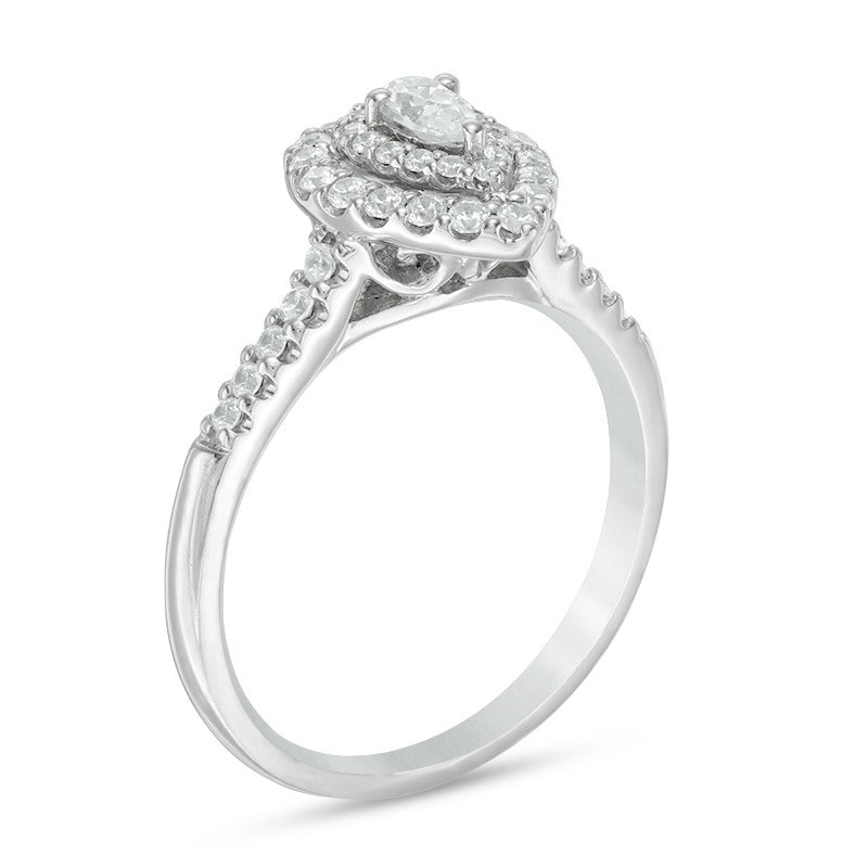 Previously Owned - 0.45 CT. T.W. Pear-Shaped Diamond Double Frame Engagement Ring in 14K White Gold