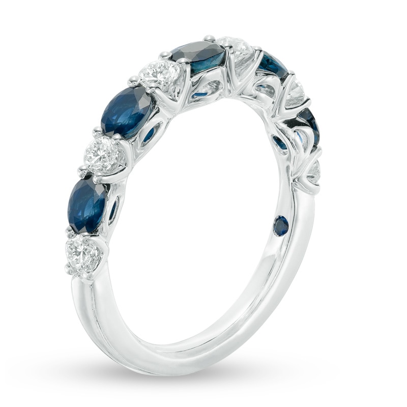 Previously Owned - Vera Wang Love Collection Oval Blue Sapphire and 0.37 CT. T.W. Diamond Band in 14K White Gold|Peoples Jewellers