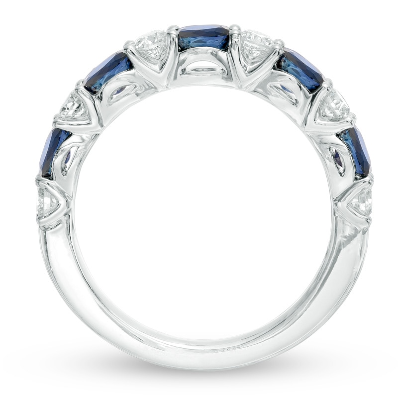 Previously Owned - Vera Wang Love Collection Oval Blue Sapphire and 0.37 CT. T.W. Diamond Band in 14K White Gold|Peoples Jewellers