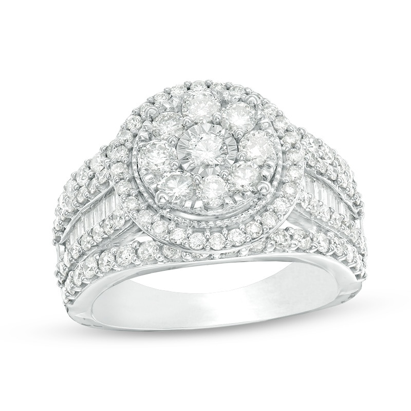 Previously Owned - 2.00 CT. T.W. Composite Diamond Frame Multi-Row Vintage-Style Engagement Ring in 10K White Gold