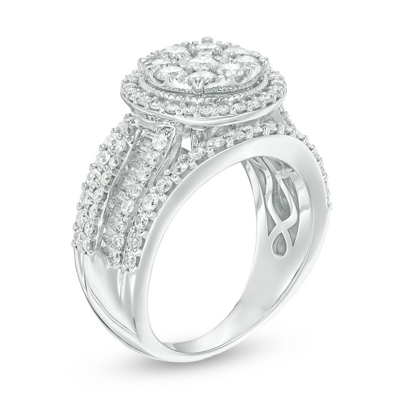 Previously Owned - 2.00 CT. T.W. Composite Diamond Frame Multi-Row Vintage-Style Engagement Ring in 10K White Gold